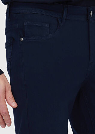 Lacivert Düz Dokuma Slim Fit Casual Pamuk Karışımlı Pantolon