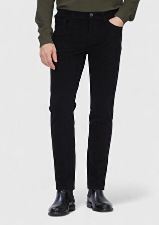 Siyah Düz Dokuma Slim Fit Casual Pamuk Karışımlı Pantolon