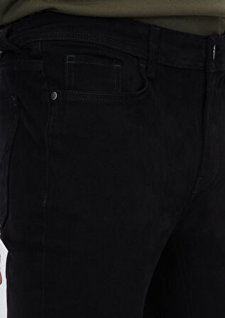 Siyah Düz Dokuma Slim Fit Casual Pamuk Karışımlı Pantolon