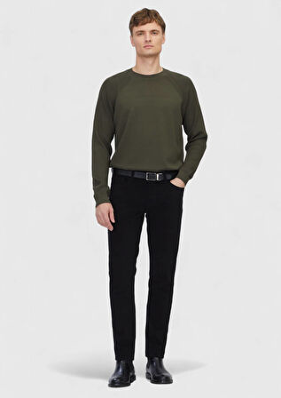 Siyah Düz Dokuma Slim Fit Casual Pamuk Karışımlı Pantolon