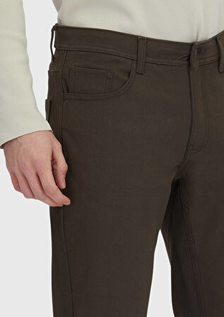 Haki Düz Dokuma Slim Fit Casual Pamuk Karışımlı Pantolon
