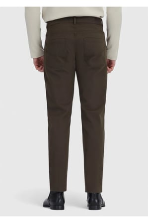 Haki Düz Dokuma Slim Fit Casual Pamuk Karışımlı Pantolon