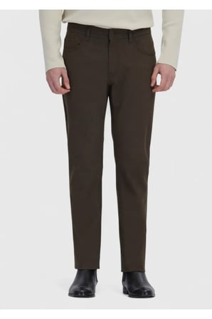 Haki Düz Dokuma Slim Fit Casual Pamuk Karışımlı Pantolon