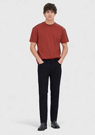 Lacivert Düz Dokuma Slim Fit Casual Pamuk Karışımlı Pantolon