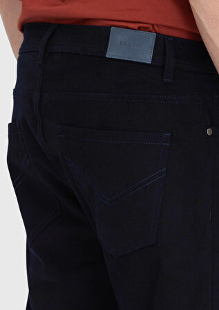 Lacivert Düz Dokuma Slim Fit Casual Pamuk Karışımlı Pantolon