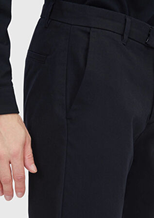 Siyah Düz Dokuma Regular Fit Casual Pamuk Karışımlı Pantolon