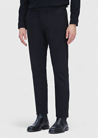 Siyah Düz Dokuma Regular Fit Casual Pamuk Karışımlı Pantolon