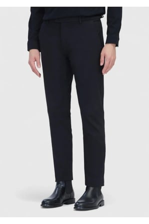 Siyah Düz Dokuma Regular Fit Casual Pamuk Karışımlı Pantolon