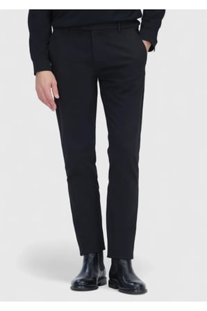 Siyah Düz Dokuma Regular Fit Casual Pamuk Karışımlı Pantolon
