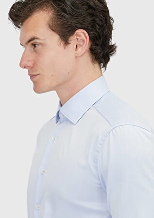 Açık Mavi Regular Fit Ütü İstemeyen Dokuma Klasik %100 Pamuk Gömlek