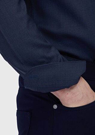 Lacivert Düz Regular Fit Dokuma Klasik %100 Yün Gömlek