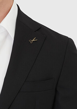 Siyah Düz Shirt Shoulder Slim Fit %100 Yün Ceket