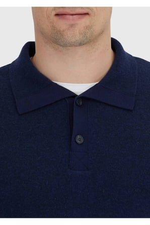 Lacivert Polo Yaka Düz Örgü Triko Kazak