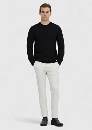 Siyah Bisiklet Yaka Jakarlı Triko Kazak