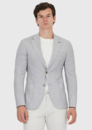 Açık Gri Düz Zeroweight Slim Fit %100 Yün Ceket