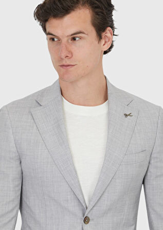 Açık Gri Düz Zeroweight Slim Fit %100 Yün Ceket