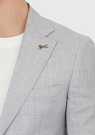 Açık Gri Düz Zeroweight Slim Fit %100 Yün Ceket