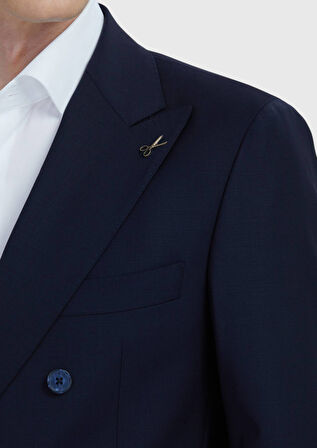 Lacivert Düz Zeroweight Slim Fit Yün Karışımlı Takım Elbise