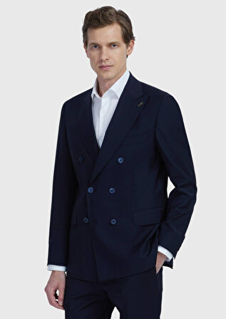 Lacivert Düz Zeroweight Slim Fit Yün Karışımlı Takım Elbise