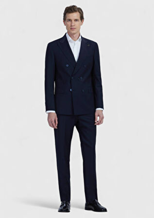 Lacivert Düz Zeroweight Slim Fit Yün Karışımlı Takım Elbise