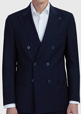 Lacivert Düz Zeroweight Slim Fit Yün Karışımlı Takım Elbise