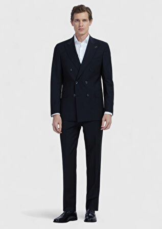 Siyah Düz Zeroweight Slim Fit Yün Karışımlı Takım Elbise