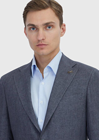 Füme Düz Zeroweight Slim Fit %100 Keten Takım Elbise