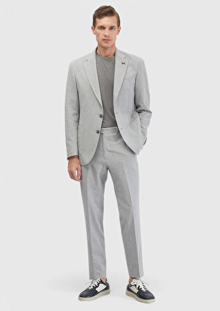 Açık Gri Desenli Zeroweight Slim Fit Pamuk Karışımlı Takım Elbise