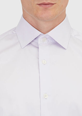 Lila Düz Regular Fit Dokuma Klasik %100 Pamuk Gömlek