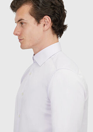 Lila Düz Regular Fit Dokuma Klasik %100 Pamuk Gömlek