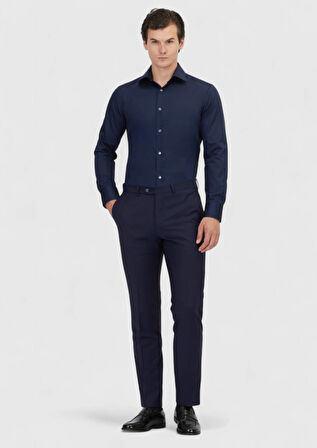 Lacivert Düz Regular Fit Dokuma Klasik %100 Pamuk Gömlek