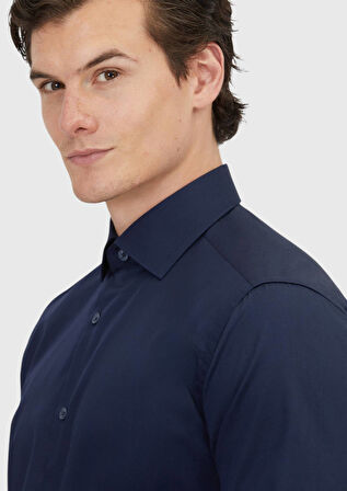 Lacivert Düz Regular Fit Dokuma Klasik %100 Pamuk Gömlek