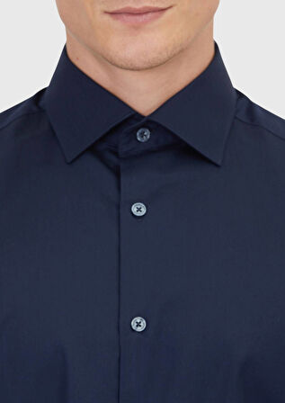 Lacivert Düz Regular Fit Dokuma Klasik %100 Pamuk Gömlek