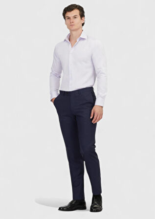 Lila Düz Slim Fit Dokuma Klasik %100 Pamuk Gömlek