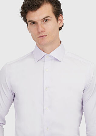 Lila Düz Slim Fit Dokuma Klasik %100 Pamuk Gömlek