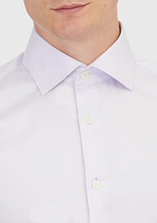 Lila Düz Slim Fit Dokuma Klasik %100 Pamuk Gömlek