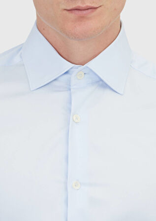 Açık Mavi Düz Slim Fit Dokuma Klasik %100 Pamuk Gömlek