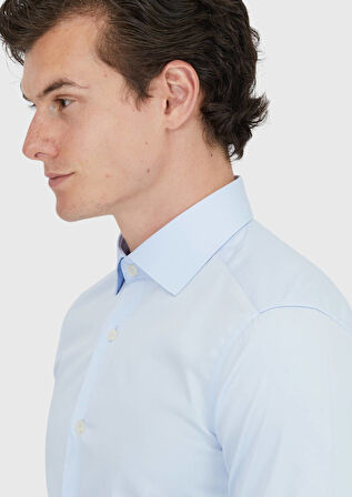 Koyu Mavi Düz Slim Fit Dokuma Klasik %100 Pamuk Gömlek