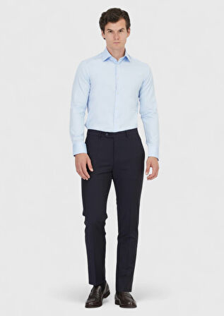 Koyu Mavi Düz Slim Fit Dokuma Klasik %100 Pamuk Gömlek