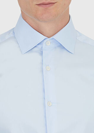 Koyu Mavi Düz Slim Fit Dokuma Klasik %100 Pamuk Gömlek
