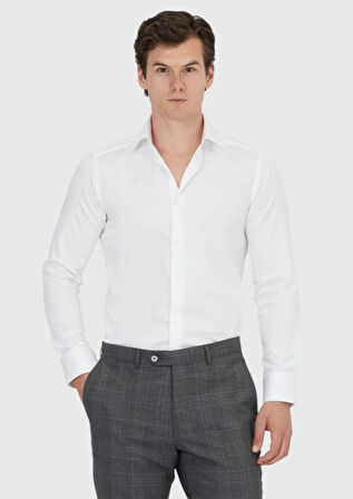 Beyaz Düz Slim Fit Dokuma Klasik %100 Pamuk Gömlek