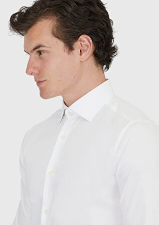 Beyaz Düz Slim Fit Dokuma Klasik %100 Pamuk Gömlek