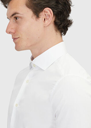 Beyaz Düz Slim Fit Dokuma Klasik %100 Pamuk Gömlek