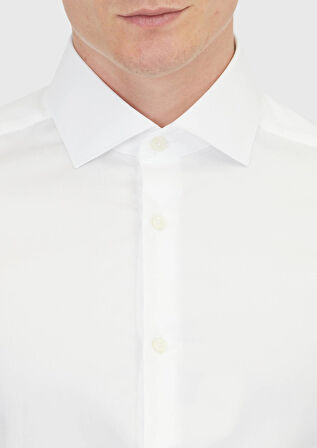 Beyaz Düz Slim Fit Dokuma Klasik %100 Pamuk Gömlek