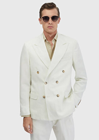 Ekru Zeroweight Slim Fit Keten Karışımlı Ceket