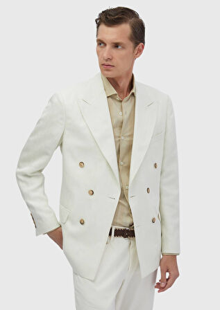 Ekru Zeroweight Slim Fit Keten Karışımlı Ceket