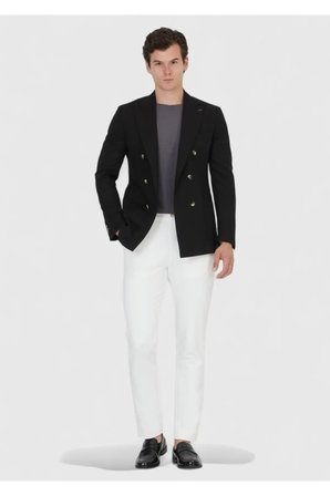 Siyah Zeroweight Slim Fit Keten Karışımlı Ceket