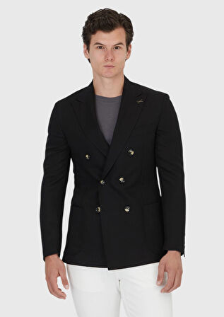 Siyah Zeroweight Slim Fit Keten Karışımlı Ceket