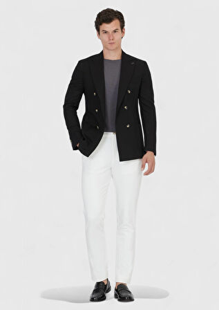 Siyah Zeroweight Slim Fit Keten Karışımlı Ceket