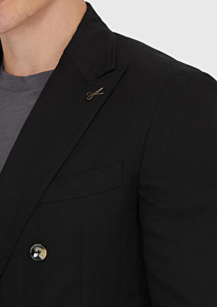 Siyah Zeroweight Slim Fit Keten Karışımlı Ceket